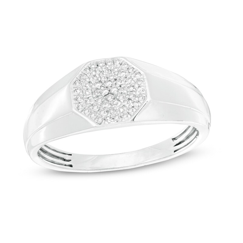 1/8 CT. T.W. Octagon Composite Diamond Beveled Edge Ring in Sterling Silver