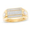1/6 CT. T.W. Rectangle Composite Diamond Double Cross Side Accent Step Edge Ring in 10K Two-Tone Gold
