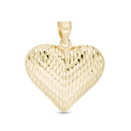 Diamond-Cut Puff Heart Necklace Charm in 10K Stamp Hollow Gold
