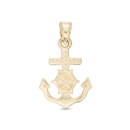 Small Textured Anchor Necklace Charm in 10K Stamp Hollow Gold