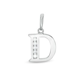 Cubic Zirconia &quot;D&quot; Initial Necklace Charm in 10K Solid White Gold