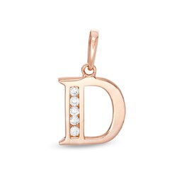 Cubic Zirconia &quot;D&quot; Initial Necklace Charm in 10K Solid Rose Gold