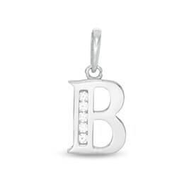 Cubic Zirconia &quot;B&quot; Initial Necklace Charm in 10K Solid White Gold