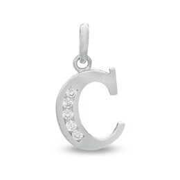 Cubic Zirconia Initial &quot;C&quot; Necklace Charm in 10K Solid White Gold