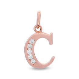 Cubic Zirconia Initial &quot;C&quot; Necklace Charm in 10K Solid Rose Gold