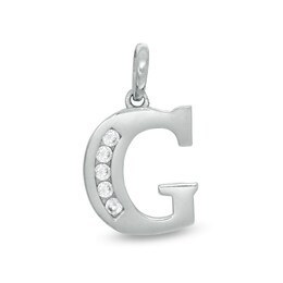 Cubic Zirconia Initial &quot;G&quot; Necklace Charm in 10K Solid White Gold