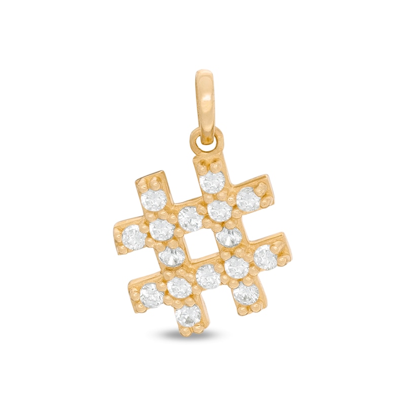 Main Image 1 of Cubic Zirconia Hashtag Symbol Necklace Charm in 10K Gold