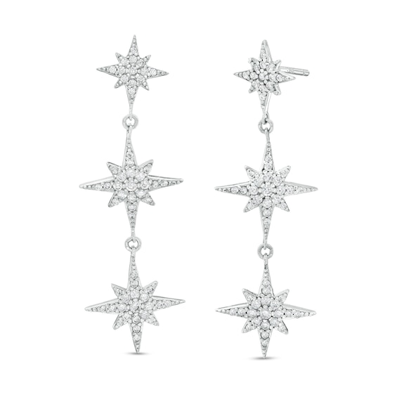 Cubic Zirconia Triple North Star Drop Earrings in Sterling Silver