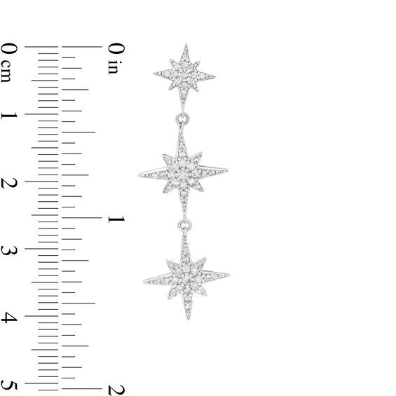 Cubic Zirconia Triple North Star Drop Earrings in Sterling Silver