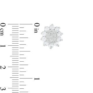Cubic Zirconia Our Lady of Guadalupe Oval Starburst Frame Stud Earrings in Sterling Silver