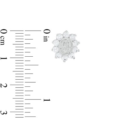 Cubic Zirconia Our Lady of Guadalupe Oval Starburst Frame Stud Earrings in Sterling Silver