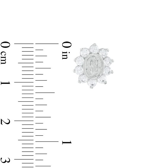 Cubic Zirconia Our Lady of Guadalupe Oval Starburst Frame Stud Earrings in Sterling Silver