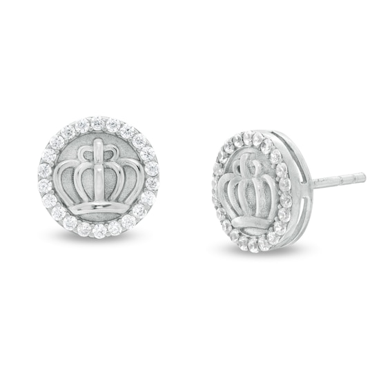 Cubic Zirconia Frame Crown Stud Earrings in Sterling Silver