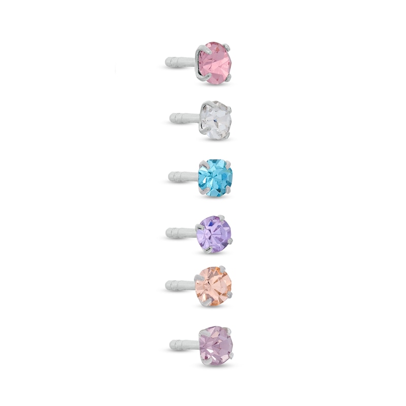 Main Image 1 of 5.2mm Multi-Color Crystal Solitaire Single Stud Earrings Set in Sterling Silver