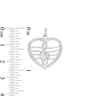 Heart with Clef Note Symbol Necklace Charm in Sterling Silver