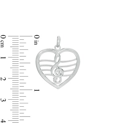 Heart with Clef Note Symbol Necklace Charm in Sterling Silver