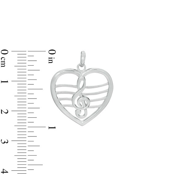 Heart with Clef Note Symbol Necklace Charm in Sterling Silver