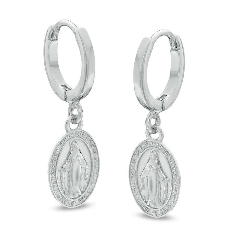 Our Lady of Guadalupe Oval Medallion Drop Earrings in Sterling Silver