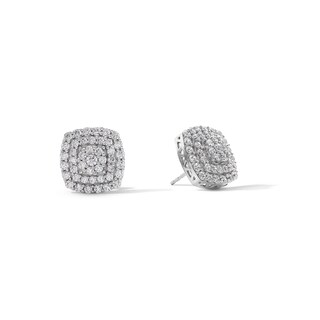 Cubic Zirconia Composite Cushion Frame Stud Earrings in Solid Sterling Silver