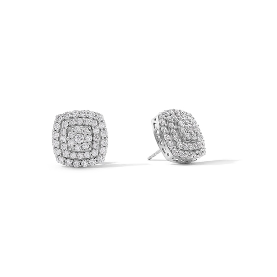 Cubic Zirconia Composite Cushion Frame Stud Earrings in Solid Sterling Silver