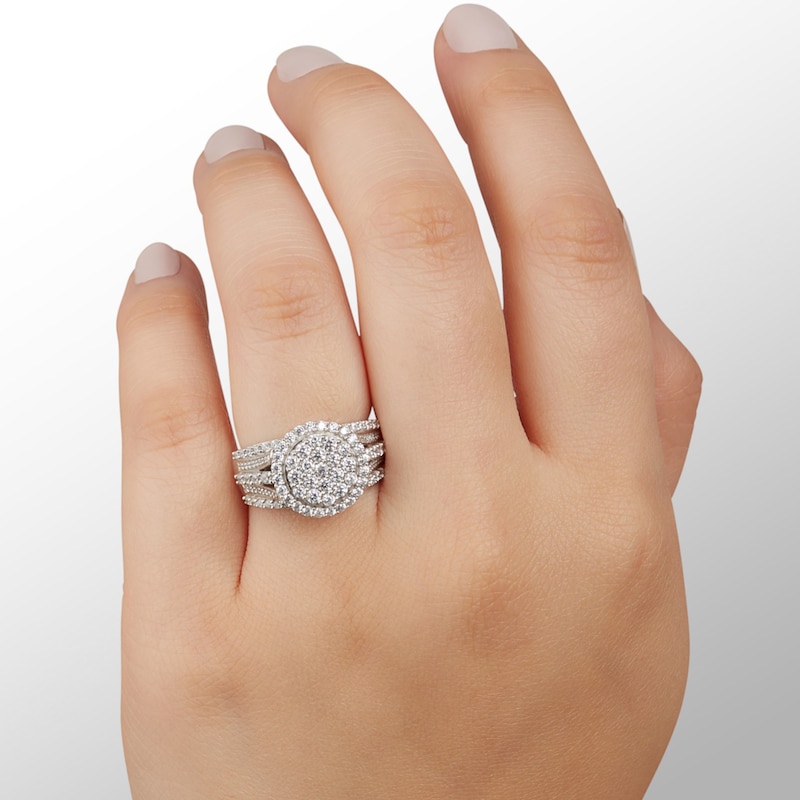 Composite Cubic Zirconia Multi-Row Engagement Ring in Sterling Silver