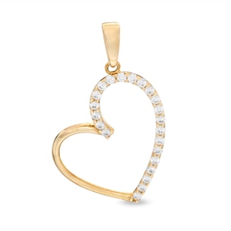 Cubic Zirconia Tilted Heart Necklace Charm in 10K Solid Gold