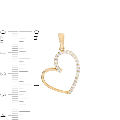 Cubic Zirconia Tilted Heart Necklace Charm in 10K Solid Gold
