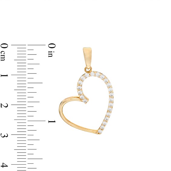 Cubic Zirconia Tilted Heart Necklace Charm in 10K Solid Gold