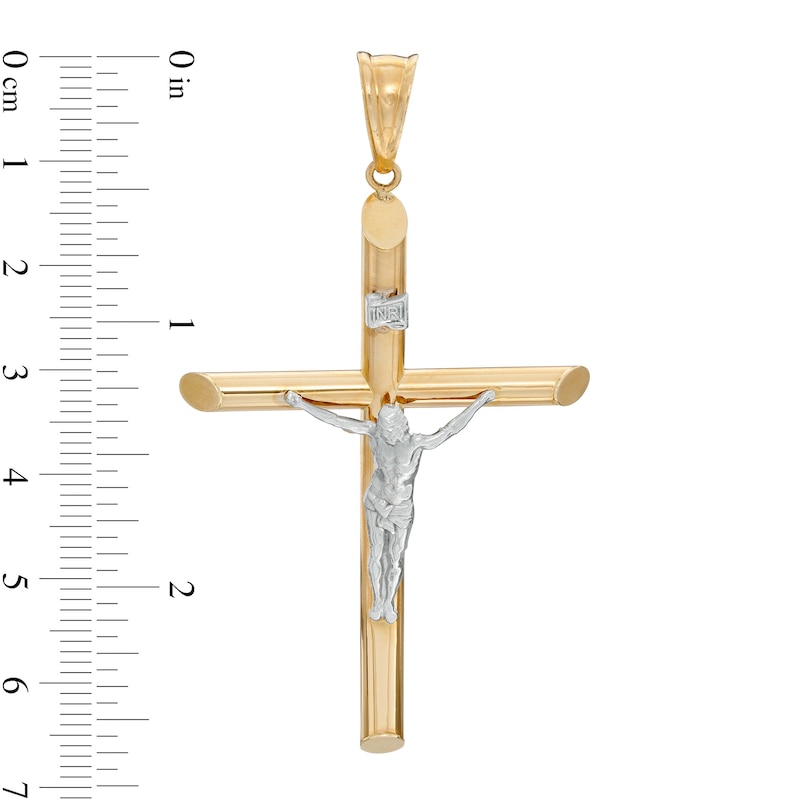 Main Image 2 of Large "INRI" Ribbon Wrapped Textured Crucifix Two-Tone Necklace Charm in 10K Gold