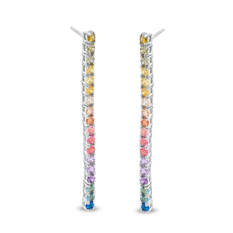 Main Image 1 of Multi-Color Cubic Zirconia Rainbow Stick Drop Earrings in Sterling Silver