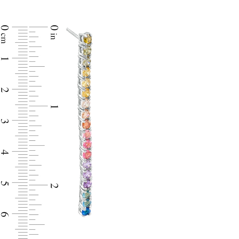Main Image 2 of Multi-Color Cubic Zirconia Rainbow Stick Drop Earrings in Sterling Silver