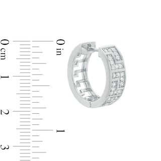 Cubic Zirconia Greek Key Huggie Hoop Earrings in Sterling Silver
