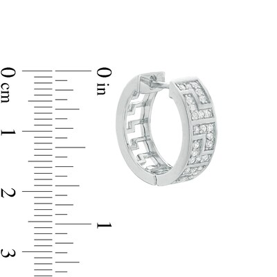 Cubic Zirconia Greek Key Huggie Hoop Earrings in Sterling Silver