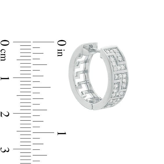 Cubic Zirconia Greek Key Huggie Hoop Earrings in Sterling Silver