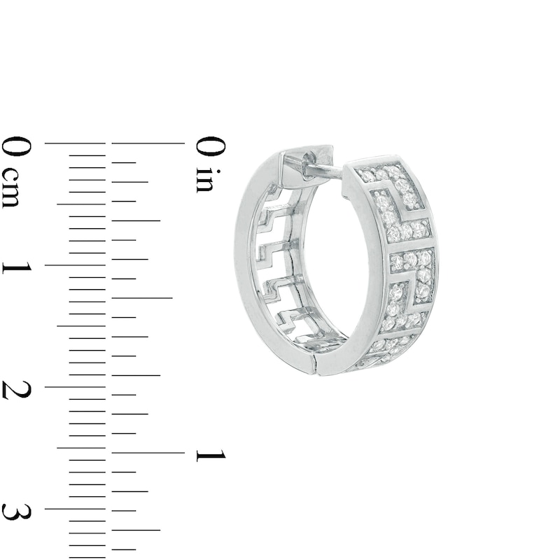 Main Image 2 of Cubic Zirconia Greek Key Huggie Hoop Earrings in Sterling Silver