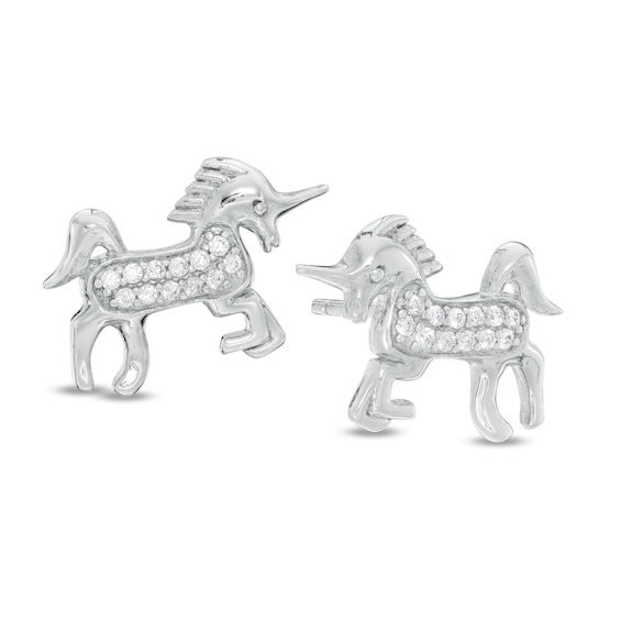 Cubic Zirconia Unicorn Stud Earrings in Sterling Silver