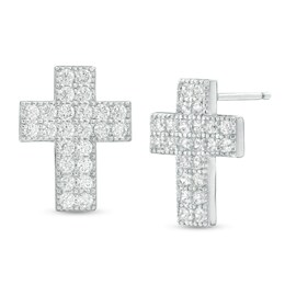 Cubic Zirconia Cluster Cross Stud Earrings in Sterling Silver