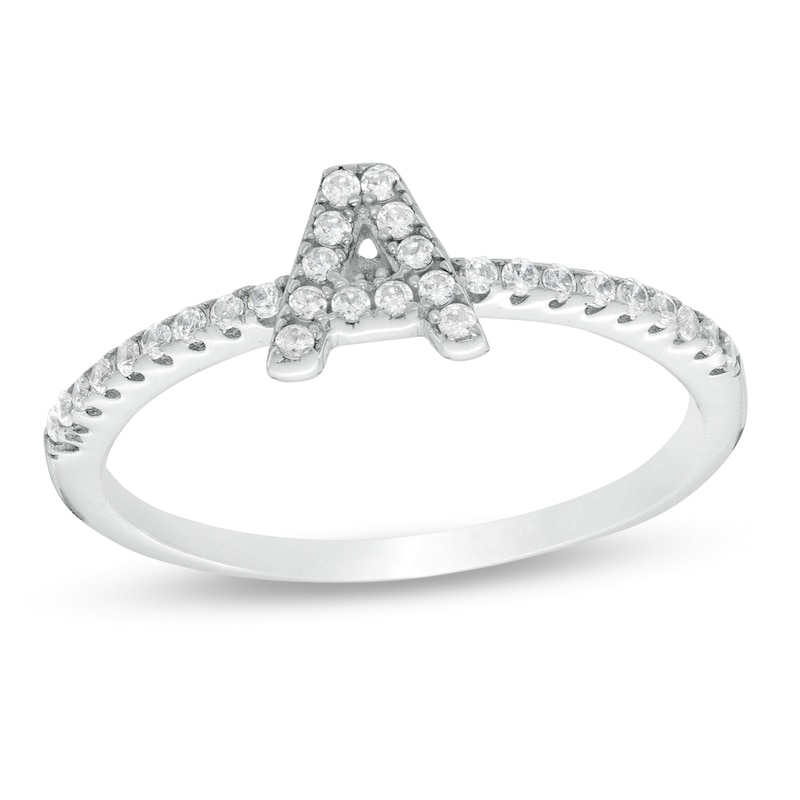 Cubic Zirconia Initial "A" Ring in Sterling Silver - Size 8