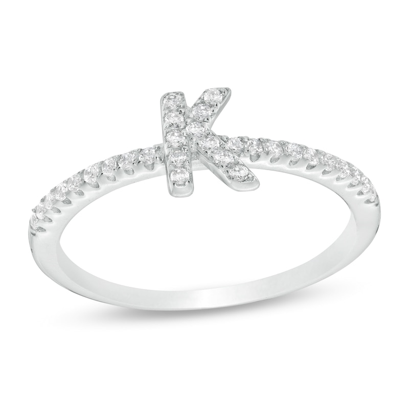 Cubic Zirconia Initial "K" Ring in Sterling Silver - Size 8