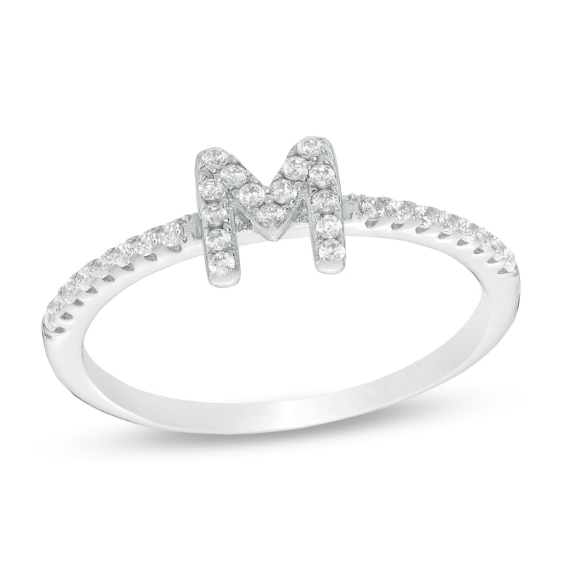 Cubic Zirconia Initial "M" Ring in Sterling Silver - Size 8
