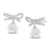 Thumbnail Image 1 of 7mm Freshwater Cultured Pearl and Cubic Zirconia Bow Drop Earrings in Sterling Silver