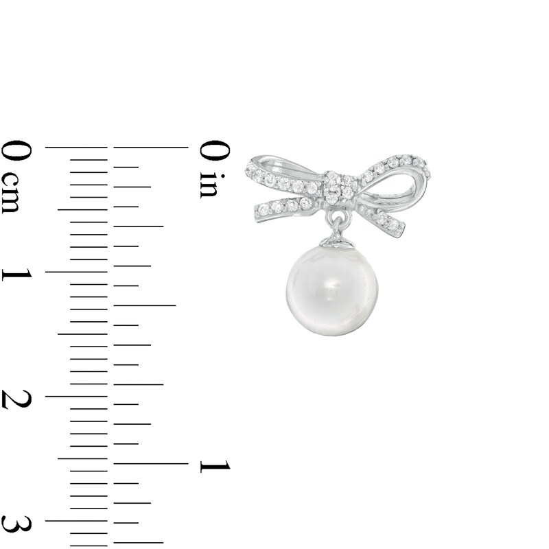 Main Image 2 of 7mm Freshwater Cultured Pearl and Cubic Zirconia Bow Drop Earrings in Sterling Silver