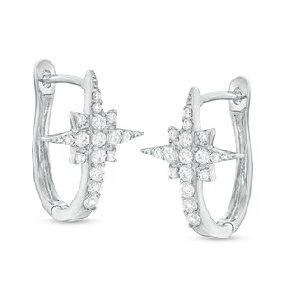 Cubic Zirconia North Star Huggie Hoop Earrings in Sterling Silver