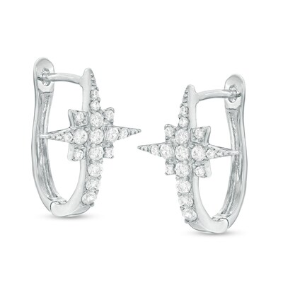 Cubic Zirconia North Star Huggie Hoop Earrings in Sterling Silver