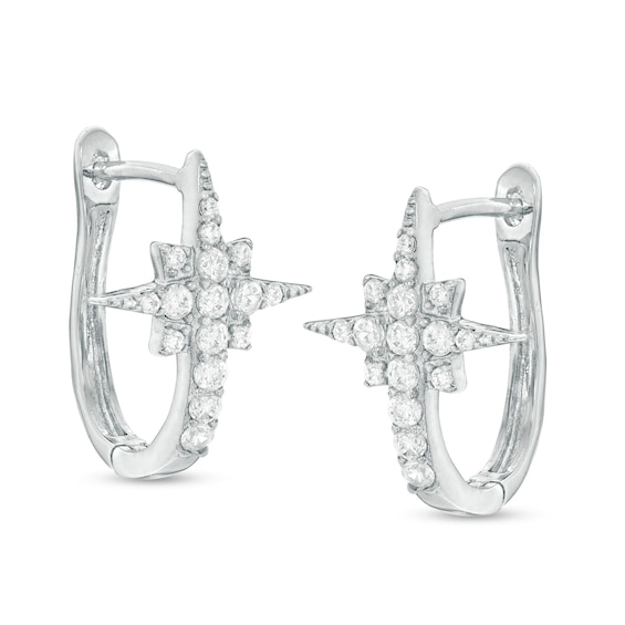 Cubic Zirconia North Star Huggie Hoop Earrings in Sterling Silver