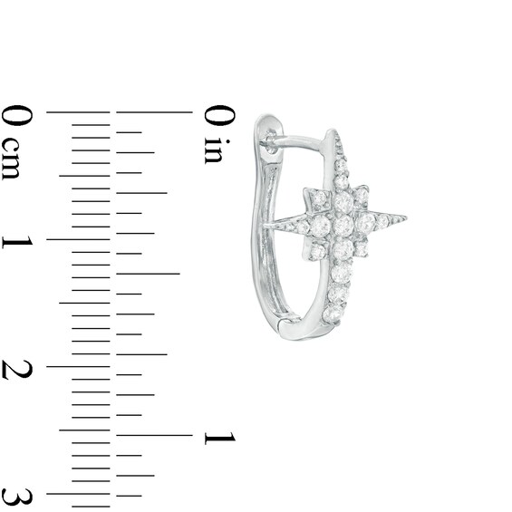 Cubic Zirconia North Star Huggie Hoop Earrings in Sterling Silver