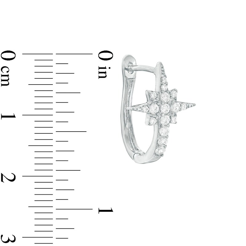 Cubic Zirconia North Star Huggie Hoop Earrings in Sterling Silver