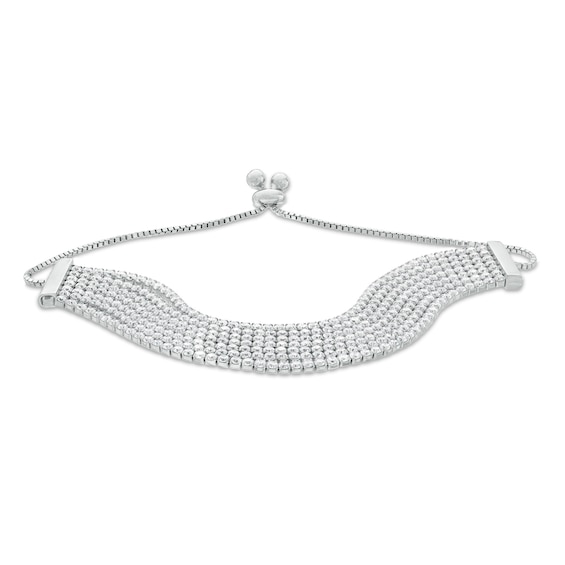 Cubic Zirconia Multi-Row Bolo Bracelet in Sterling Silver - 10.5"