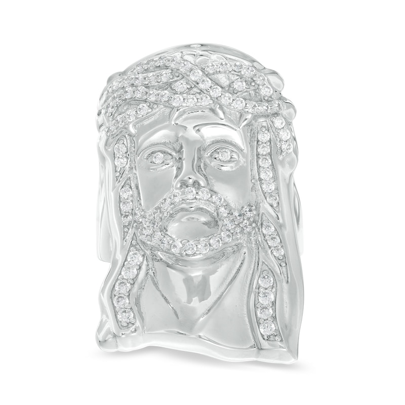 Cubic Zirconia Jesus Head Ring in Sterling Silver - Size 10