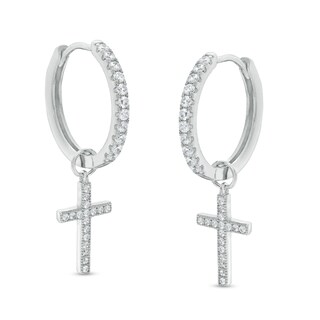 Cubic Zirconia Cross Dangle Drop Earrings in Sterling Silver